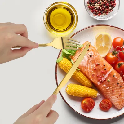 Obrázek produktu pro Sada příborů, 40dílná sada příborů pro 8 osob s nožem vidličkou lžící, příbory z nerezové oceli, leštěné (zlaté)