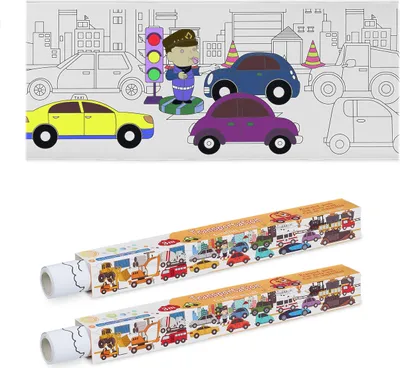 Produktbild von Relaxdays Ausmaltischdecke Kinder, 2er Set, Malpapier 3 m, selbstklebend, Autos, Zeichenrolle zum Bemalen, Papier, weiß