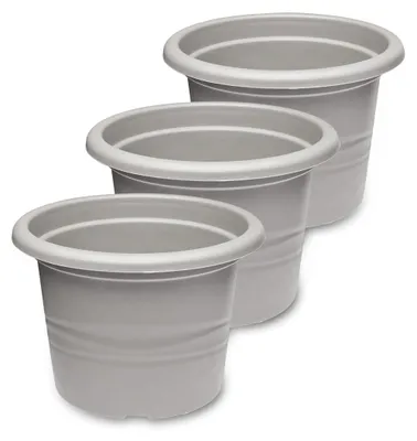 Image de Pot de fleurs rond en plastique Garronda pour fleurs et autres plantes GD-0022 (lot de 3 - gris, 28 cm, H = 20 cm)