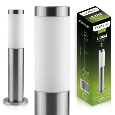 Produktbild von LUMILED Stojacia lampa Vonkajšie svietidlo 45cm Bollard Light IP44 Nerezová oceľ E27 Záhradné svetlo Strieborná stojaca lampa Svetlo na cestu Vonkajšia lampa Stojaca lampa Vonkajšie stojace svetlo