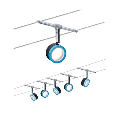 Produktbild von Paulmann Seilsystem Komplett Set inkl Zubehör 5x4W BlueLED Schwarz Blau Seil 2700K LED Seil Set inkl. Deko Transformator 5x 360 Lumen