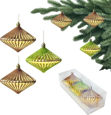 Produktbild von Kunststoffkugeln - Goldene Kreiselkugeln im 3er Set 10 cm
