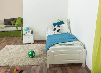 Produktbild von Kinderbett / Jugendbett Kiefer massiv Vollholz weiß lackiert 98, inkl. Lattenrost - Liegefläche 80 x 200 cm