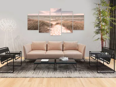 Produktbild von Akustikbild Strand Meer 200x100 cm 5-teilige Bilder Akustikschaum Hochleistungsschallabsorber Schallschutz Leinwand 5 tlg Wandbild Raumakustik Schalldämmung Landschaft c-C-0039-b-o