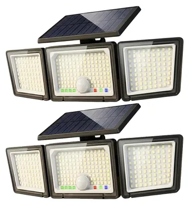 Obrázek produktu pro Solární světla – LED reflektory pro venkovní použití – s pohybovým senzorem – 3500 lm – 286 LED diod – 3 režimy osvětlení – stupeň krytí IP65 – sada 2 kusů