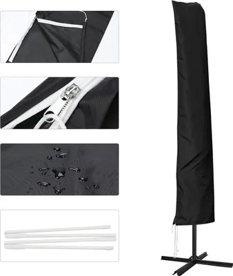 Image de Housse pour parasol Izrielar jusqu'à Ø300-350 cm avec mât, résistante à l'hiver et aux intempéries, robuste, indéchirable, grande, hydrofuge, housse de protection, bâche, bâche de protection, noire