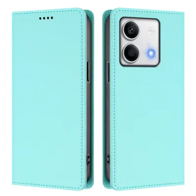 Image de Étui en cuir pour Xiaomi Redmi Note 13 5G, étui à rabat magnétique en cuirPolyuréthaneavec support, vert menthe