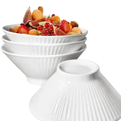 4er Set Keramikschalen, Suppenschalen, stapelbar, weiß, 18 cm