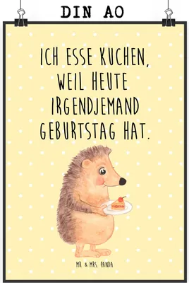 Produktbild von Mr. & Mrs. Panda Bild Igel Kuchenstück DIN A0 - Gelb Pastell - Geschenk, Kuchen, Torte, Geburtstagskuchen, Deko, wanddeko, Lustige Sprüche, drucke, Essen Spruch, Backen