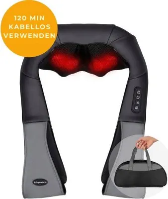 Image de Coussin de massage Shiatsu Lifeproducts - Pour la nuque et le dos - Fonction chauffante - Sans fil - Noir