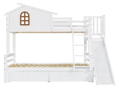 Produktbild von Kinderkanteltrap mit zwei Schubladen, 90x200+120x200cm, weiß