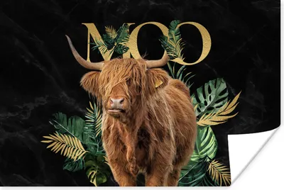 Produktbild von MuchoWow® Poster Schottischer Hochländer - Monstera - Gold 120x80 cm - Bilder