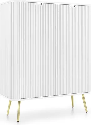 Obrázek produktu pro Komoda Zova K-103 Skříň do obývacího pokoje 103X129X39 Cm 2 dveře Mdf bílá/zlaté nohy