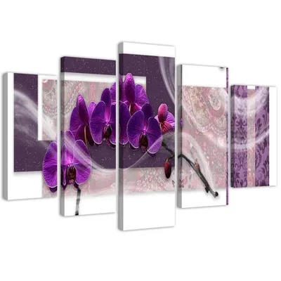 Produktbild von 5-teiliges leinwandbild lila orchidee 150x100 cm Feeby lila wandbild bereit zum aufhängen