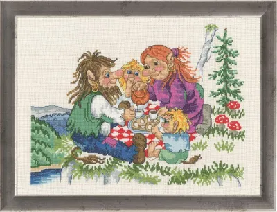 Produktbild von Permin Kreuzstich Stickpackung "Trollfamilie", Zählmuster, 37x29cm