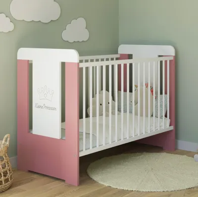 Produktbild von Babybett Gitterbett mit Kleine Prinzessin Gravur 60x120 höhenverstellbar | herausnehmbare Sprossen weiss pink Mädchen  Europe