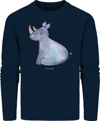 Produktbild von Mr. & Mrs. Panda Bio Baumwoll Pullover Einhorn Nashorn Größe XXL - French Navy - Geschenk, Glitzer, Pulli, Sweatshirt, Nashörner, Regenbogen, Unicorn, Sweater, Zoo