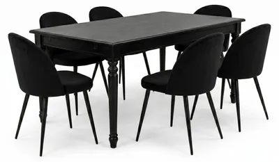 Produktbild von Amaretta Essgruppe Tisch schwarz 6 Stühle Velour schwarz.