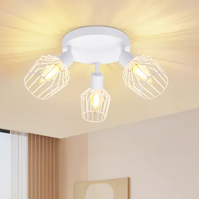 Produktbild von ZMH Deckenstrahler Weiß 3 Flammig Deckenspot - Rund Deckenleuchte Strahler E14 Spotleuchten Schwenkbar Vintage Ceiling Spot Drehbar 350° Wand Lampe für Badezimmer Flur Korridor