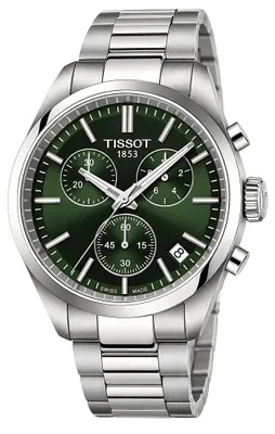 Imagen del producto de Reloj Tissot PR 100 Cronógrafo de cuarzo, acero inoxidable, color verde, modelo T150.417.11.091.00