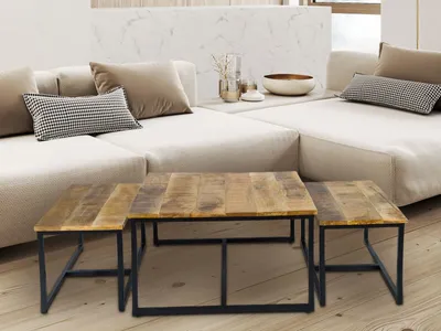 Produktbild von Couchtisch 3er Set Beistelltisch Satztisch Ontario Metall Gestell massiv