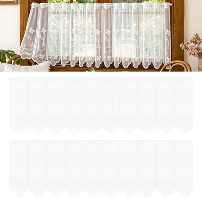 Imagen del producto de Cortinas para cocina con ojales - 2 cortinas de encaje - Opacas - Pequeñas - Semitransparentes - Diseño de encaje