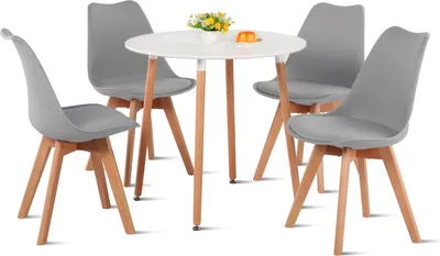 Produktbild von H.J WeDoo Esszimmerstühle, Skandinavischer Stil, Vintage, Retro, Küchenstuhl, Gepolsterter mit Sitzkissen, aus Kunststoff & Massivholz, Stühle 1er 2er 4er 6er 8er Set (4er, Grau)