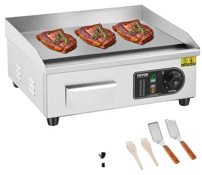 Immagine prodotto di VEVOR Grill elettrico commerciale, 2800 W, piastra grill piatta per il piano di lavoro, temperatura regolabile da 50-300 °C, 45 x 30 x 1 cm, piastra grill in acciaio inox con