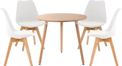 Produktbild von CLP Essgruppe Lansgar mit vier Stühlen und einem Tisch Ø 80 cm weiß