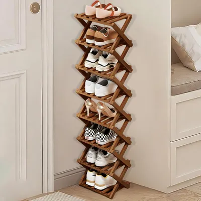 Image de Étagère à chaussures en bambou, 8 niveaux, verticale, couleur marron