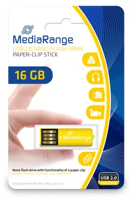 Produktbild von MediaRange MR976, 16 GB, USB Typ-A, 2.0, 14 MB/s, Ohne Deckel, Gelb