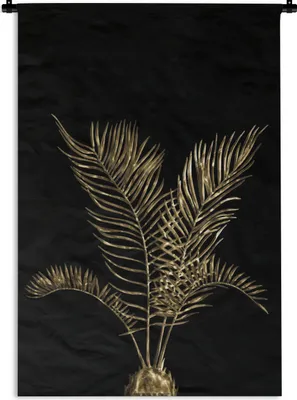 Produktbild von MuchoWow® Wandteppich Wandbehang Blätter - Schwarz - Gold 60x90 cm Tapisserie Dekoration Wandtuch - Foto-Teppich - Abwaschbar