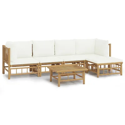 Produktbild von vidaXL 6-tlg. Garten-Lounge-Set mit Cremeweißen Kissen Bambus