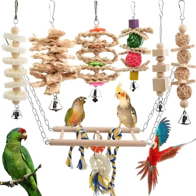 8-teiliges Vogelspielzeug Set - Natürliches Kauspielzeug Für Papageien & Wellensittiche
