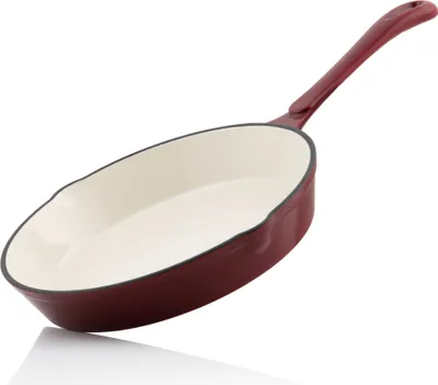 Obrázek produktu pro Litinová pánev Mahlzeit smaltovaná Ø 24 cm | Tmavě třešňová | Litinová pánev se dvěma výlevkami