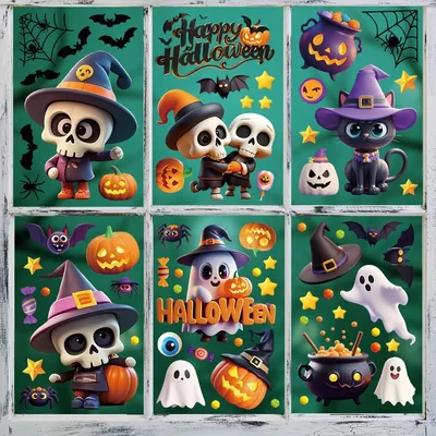 Halloween-Fensteraufkleber, 9 Bögen, 95 Stück, PVC, selbstklebend