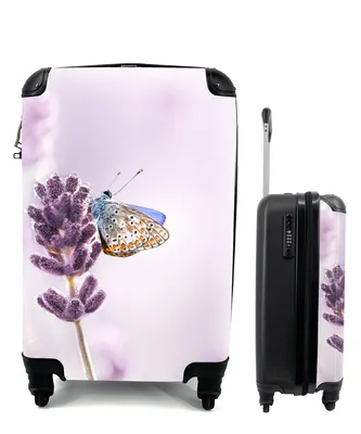 Produktbild von MuchoWow® Koffer Handgepäck Trolley Rollkoffer Kleine Reisekoffer mit 4 Rollen - Lavendel - Schmetterling - Nahaufnahme - Lila - Cabin Size < 55x40x23 cm & 55x40x20 cm - Fotokoffer - Kabinenkoffer - Boardgepäck - Reise-Box - Reisekoffer - Reisegepäck - Koffer mit Bild - Trolley für Kinder