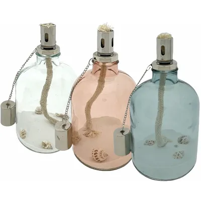 Image de Lampe à huile décorative - Avec sable blanc et coquillages - 22 x 11 cm - 3 pièces
