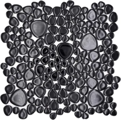 Produktbild von Kieselmosaik Pebbles Keramik schwarz Spots Duschtasse Fliesenspiegel MOS12-0302