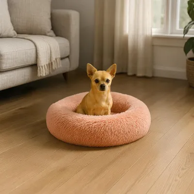 Immagine prodotto di belviona donut dog bed, accogliente letto in peluche con morbida imbottitura, presa sicura e bordo ergonomico, diametro 40 cm, rosa scuro