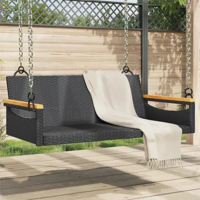 Produktbild von "2026 Promotion" Hängebank, Parkbank, Schwarz 109x62x40 cm Poly Rattan - Gartenbänke CC22377