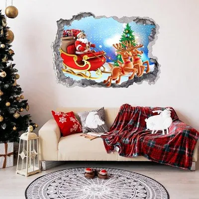 Obrázok produktu pre Vianočná dekorácia na okná, 3D obrázok Santa Clausa na okná, farebné odnímateľné nástenné maľby na vlastnú výrobu do obývačky