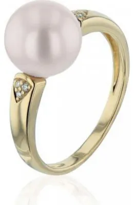 Obrázek produktu pro Luna-Pearls – 005.1030 – Prsten – 585 žluté zlato – sladkovodní kultivovaná perla 9–9,5 mm – brilianty H/SI 0,02 ct.