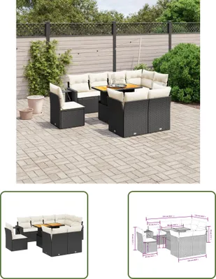 Produktbild von The Living Store 9-tlg. Garten-Sofagarnitur mit Kissen Schwarz Poly Rattan