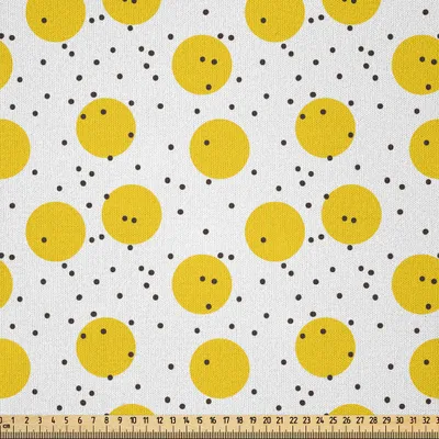 Produktbild von ABAKUHAUS Gelb und Weiß Microfaser Stoff als Meterware , Minimalistische moderne geometrische große Kreise runden und punktiert Retro-, 10 M (230 x 1000 cm), Marigold und Schwarz