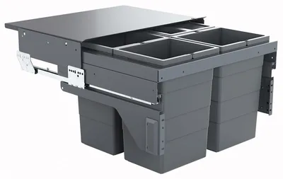 Image de Poubelle encastrable Hailo pour cuisine, 60 cm, à ouverture par le devant, à fermeture automatique