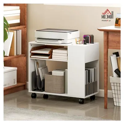 Produktbild von Druckertisch mit Rollen und Ablageflächen für Büro und Homeoffice