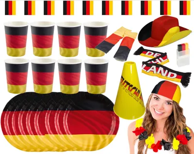 Produktbild von Amscan - Großes Deutschland Fan-Set (25-teilig) EM WM anfeuern schwarz rot gold Fußallparty