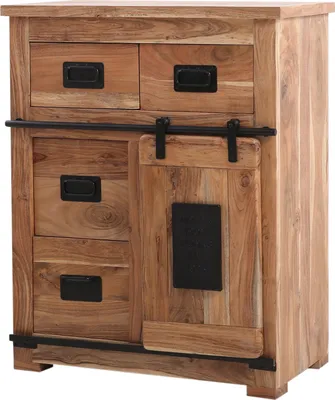 Produktbild von Marrakesch Industrial Kommode mit Schubladen aus Akazien Holz 100cm | Skandinavische Deko kleines Sideboard Komode ABCDE für stilvolle Aufbewahrung & Dekoration im Wohnzimmer & Schlafzimmer
