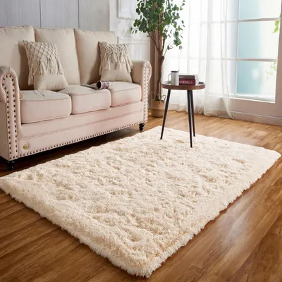 Image de Tapis à poils longs, 80x120 cm, beige, antidérapant, moelleux